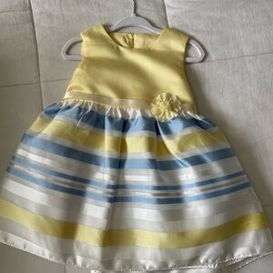 Charming Striped Kids Dress in Yellow and Blue